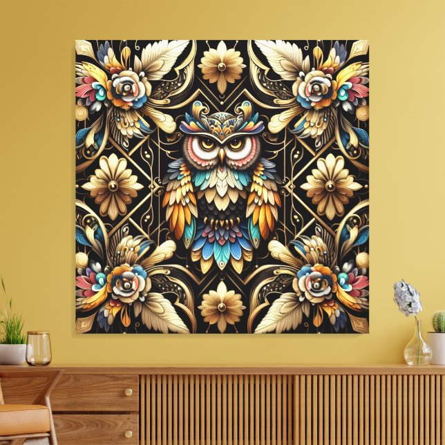 Toile Art Deco Rainbow Owls Canvas Print (Insitu(Salon))