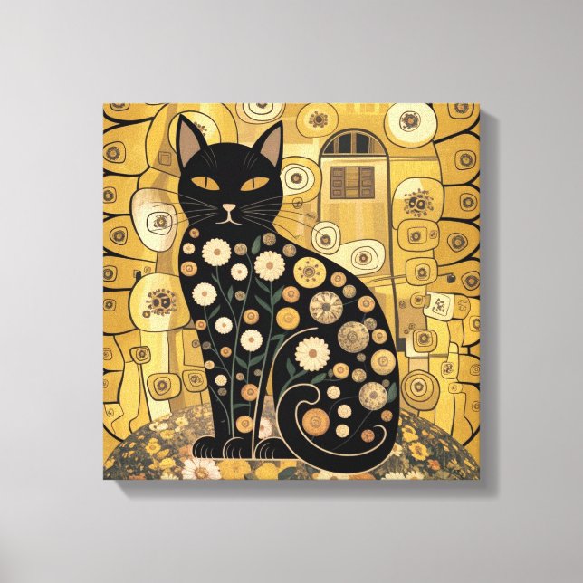 Toile Art décoratif de chat noir dans le style de Gustav (Recto)