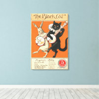 Art du banjo du chat noir rétro orange lapin blanc