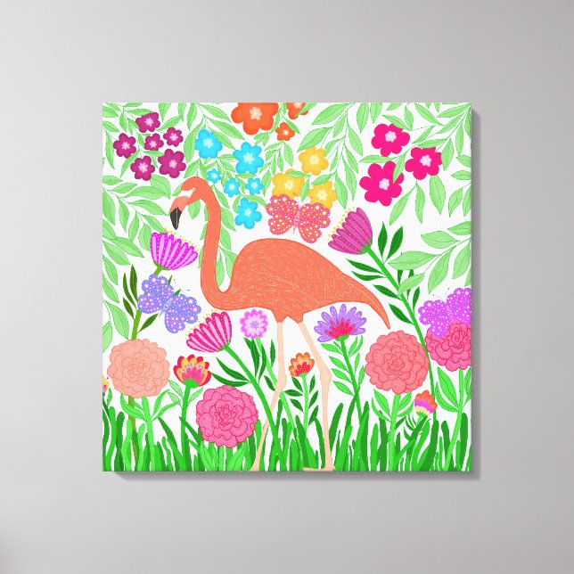 Toile Art du Flamant rose de corail floral (Recto)