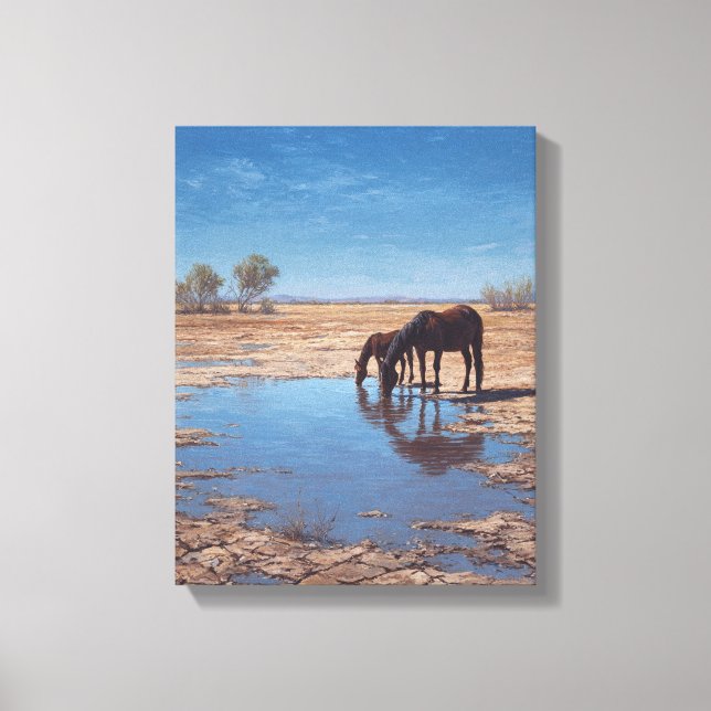 Toile Art du reflet de l'eau du désert au cheval noir (Recto)