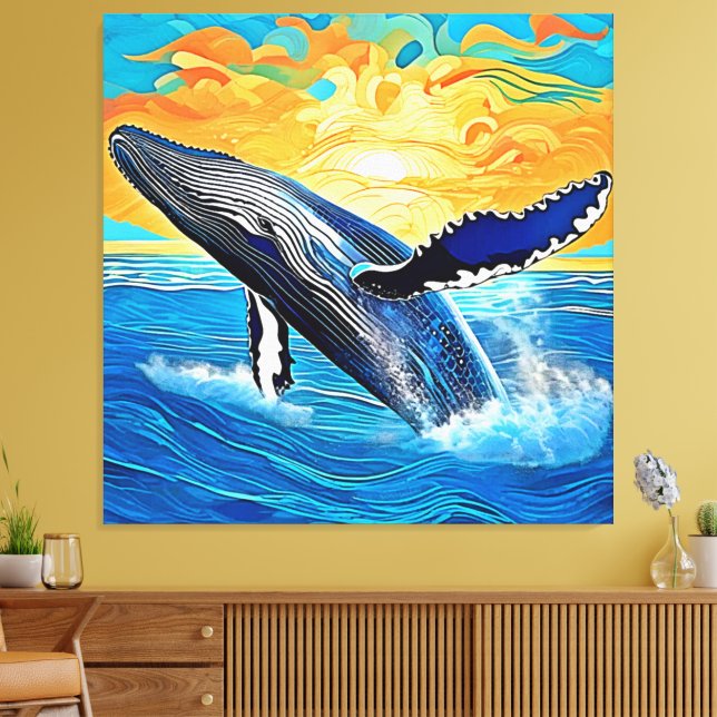 Toile Art du saut du coucher de soleil sur une baleine à (Insitu(Salon))