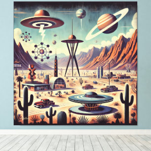 Toile Art fantastique d'invasion de désert extraterrestr
