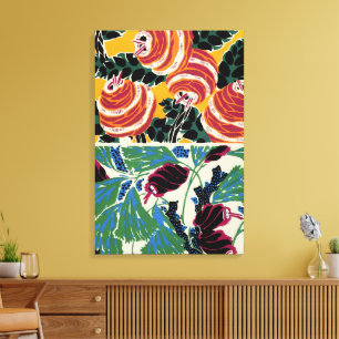 Toile Art floral abstrait magenta et orange vibrant