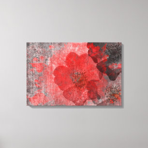 Toile Art floral asiatique rouge gris unique et cool