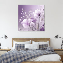 Art Floral blanc & violet argenté AI