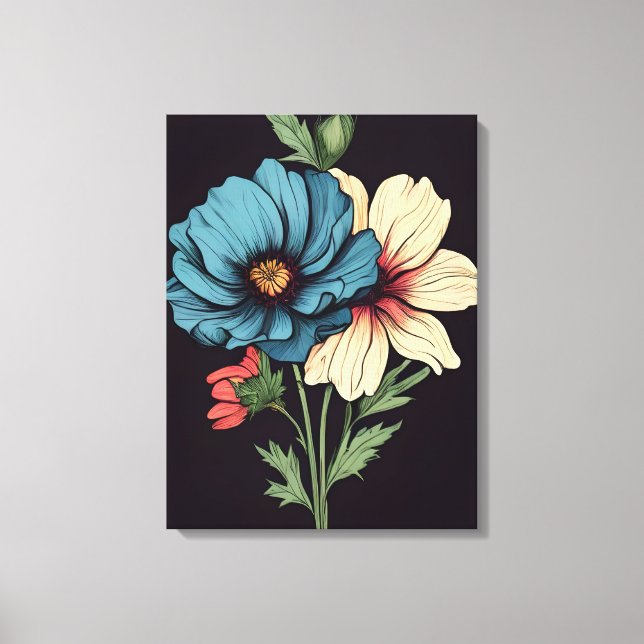 Toile Art floral bleu et blanc frappant (Recto)