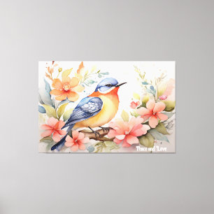 Toile Art floral oiseau aquarelle fantaisiste 