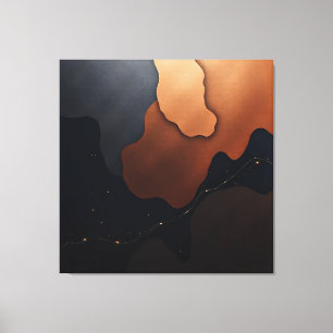 Toile Art fluide abstrait moderne en cuivre et charbon