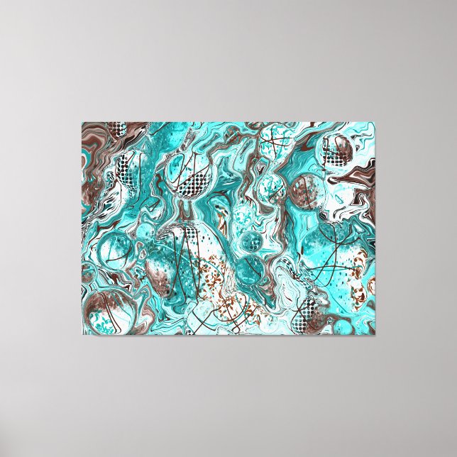 Toile Art fluide en marbre turquoise et noir (Recto)