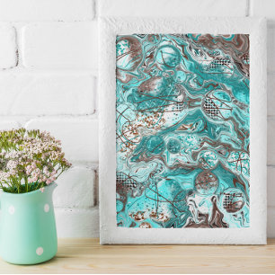Toile Art fluide en marbre turquoise et noir