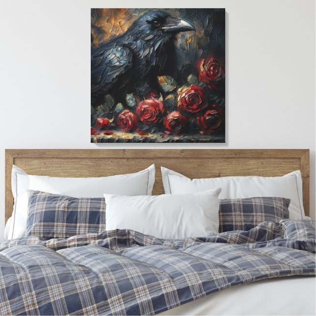 Toile Art gothique Corbeau et Roses Rouges (Insitu(Chambre))