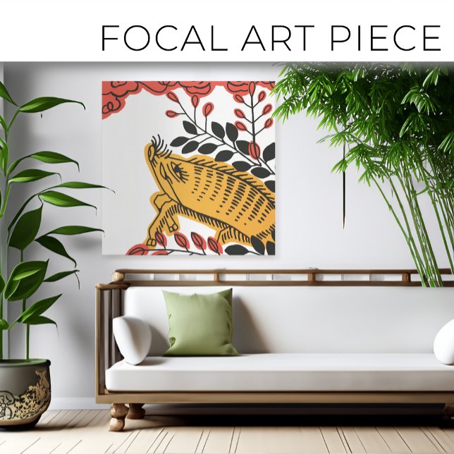 Toile Art Hanafuda vintage - Juillet sanglier japonais (Créateur téléchargé)