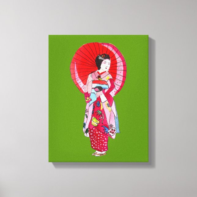 Toile Art japonais moderne Geisha avec parapluie (Recto)