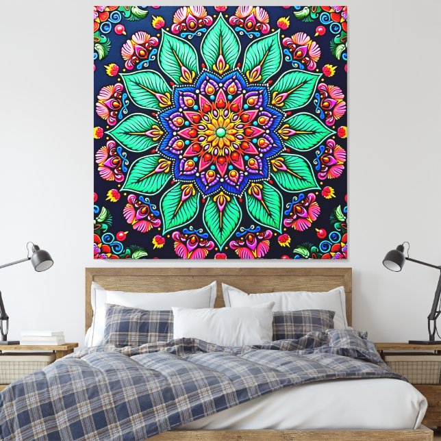 Toile Art mandala floral vibrant (Insitu(Chambre))