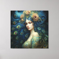 Art moderne avec femme et plumes de paon