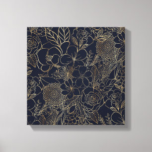Toile Art moderne Gold Blue Floral Doodles