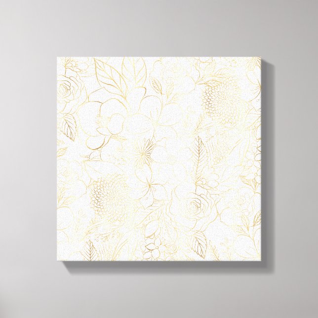 Toile Art moderne Gold White Floral Doodles (Recto)