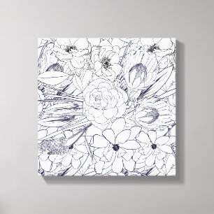 Toile Art Moderne Ligne Main Tirée Floral Girly Design