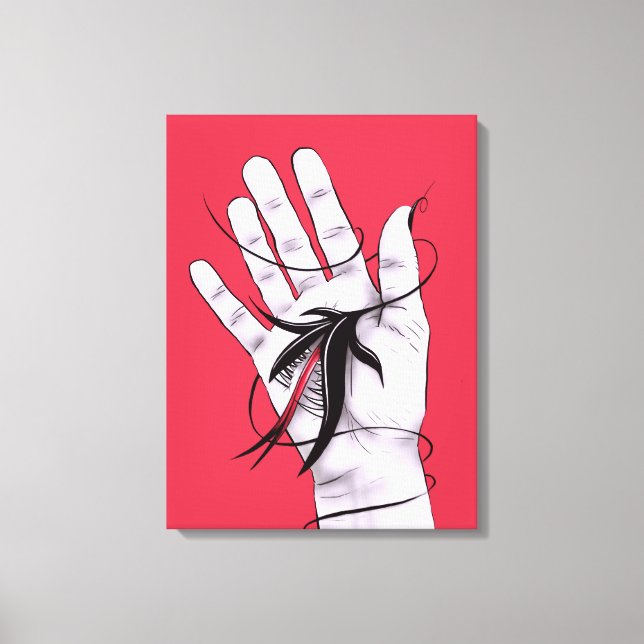 Toile Art Noir - Main Avec Monstre - Rouge Noir Gothique (Recto)