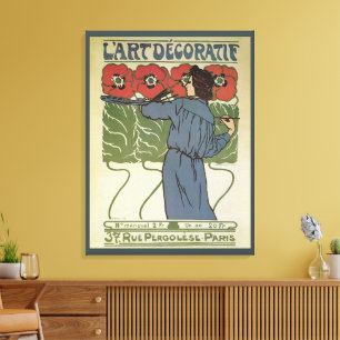 Toile Art Nouveau vintage, Artiste Peignant des Pavots