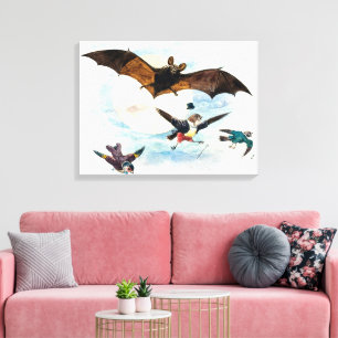 Toile Art Nouveau vintage chauve-souris et oiseaux habil