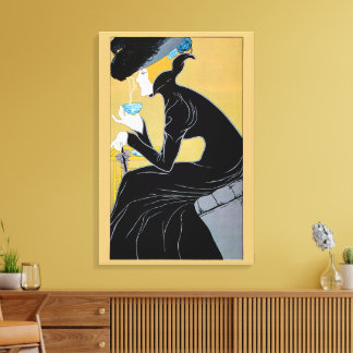 Toile Art Nouveau vintage, Dame buvant du thé Marco Polo
