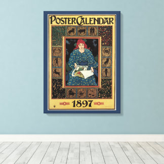 Toile Art Nouveau vintage, femme lisant un livre d'astro