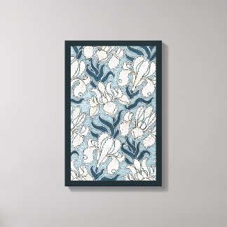 Toile Art Nouveau vintage, fleurs d'iris de jardin bleue