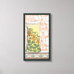 Toile Art Nouveau vintage, vase avec fleurs d'aquilegia