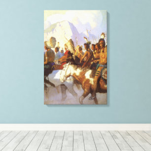 Toile Art occidental vintage, Parti de guerre indien par