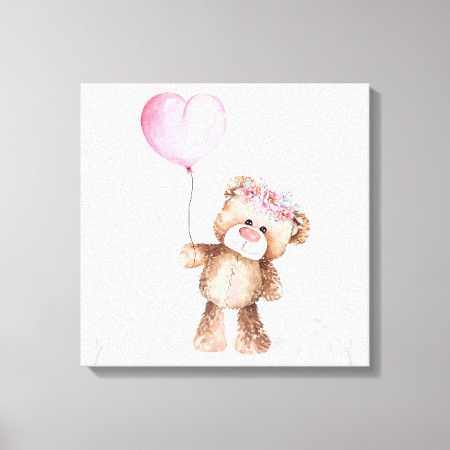 Toile Art — Ours Bébé Fille Avec Ballons (Recto)