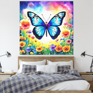 Toile Art papillon bleu floral