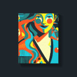 Toile Art pop<br><div class="desc">L'intelligence artificielle style pop art,  portrait féminin,  L'illustration est dans un style moderne,  abstrait. contrastes de couleurs forts et formes géométriques,  donnant un impact visuel.</div>