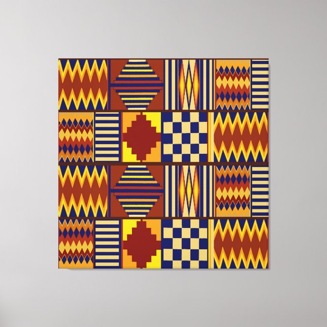 Toile Art populaire tribal - Rust Navy Jaune (Recto)