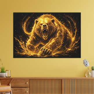 Toile Art Rugissement d'Ours Doré Féroce