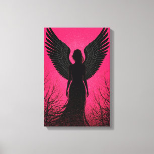 Toile Art Silhouette d'Angel foncé avec Vibes rose néon