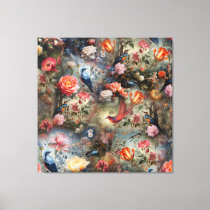 Toile Art surréaliste avec fleurs et oiseaux