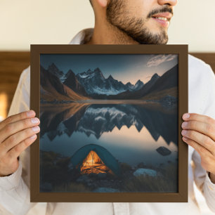 Toile Art thématique de camping avec tente, montagnes et