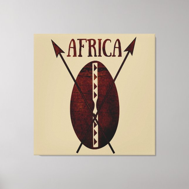 Toile Art tribal africain vintage bouclier et lance (Recto)