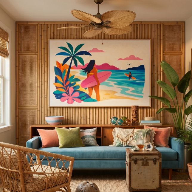 Toile art tropical de milieu de siècle (mid century retro surf art)