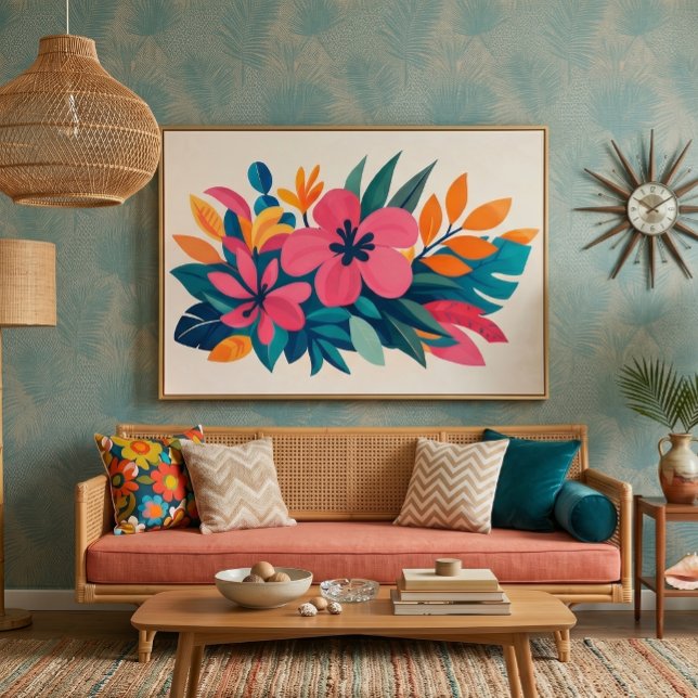Toile art tropical de milieu de siècle (retro beachy boho floral)