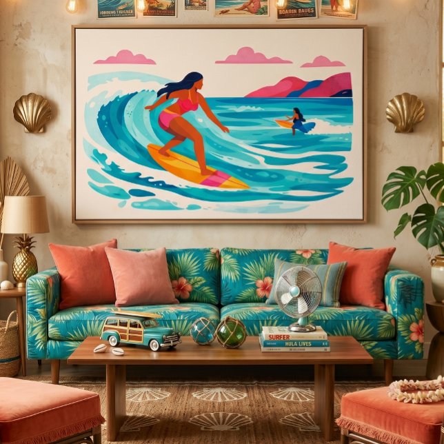 Toile art tropical de plage du milieu du siècle (retro surf vibes)