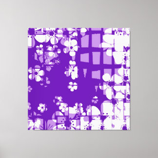 Toile Art violet et motif floral blanc