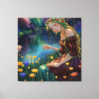 *~ Art Woman Cascade Pick Flower Pond AP56