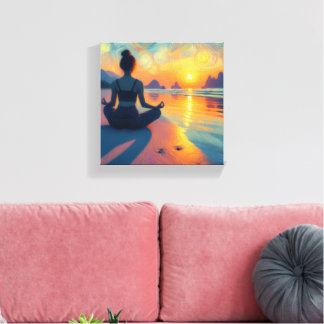 Toile artistique colorée d'une plage au coucher du