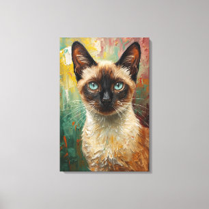 Toile Artistique Siamese Chat Portrait Vibrant Peinture 