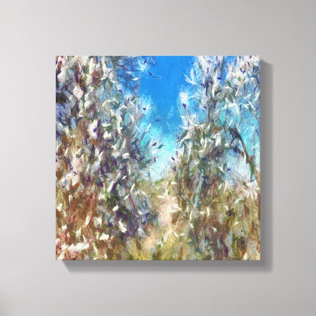 Toile Artwork de Pointillisme d'amandiers en fleurs prin (Recto)