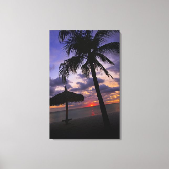 Toile Aruba, silhouette de palmier et palapa sur (Recto)