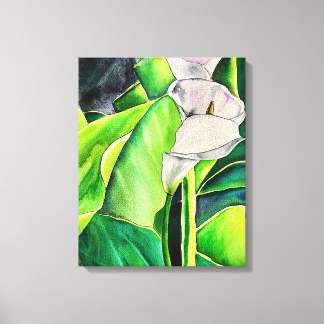 Toile Arum blanc Lily aquarelle tropicale florale (Recto)